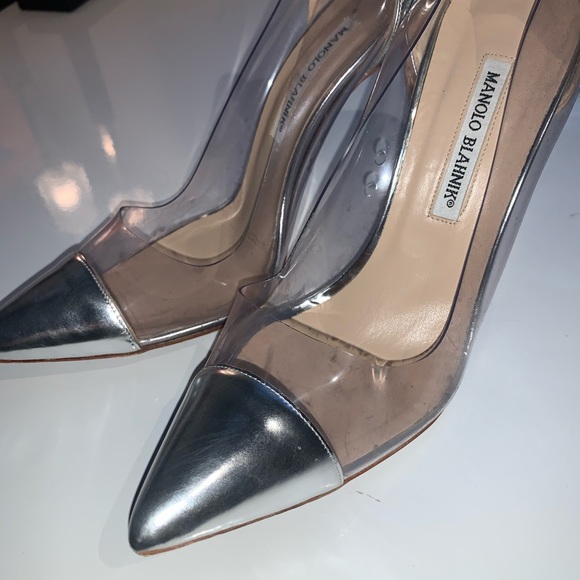 Auth MANOLO BLAHNIK silver and clear PVC pumps - Picture 14 of 16